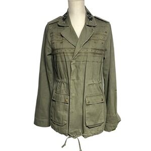 Miss Me Olive Green Embroidered Beaded Aztec  Utility Jacket Women's Small